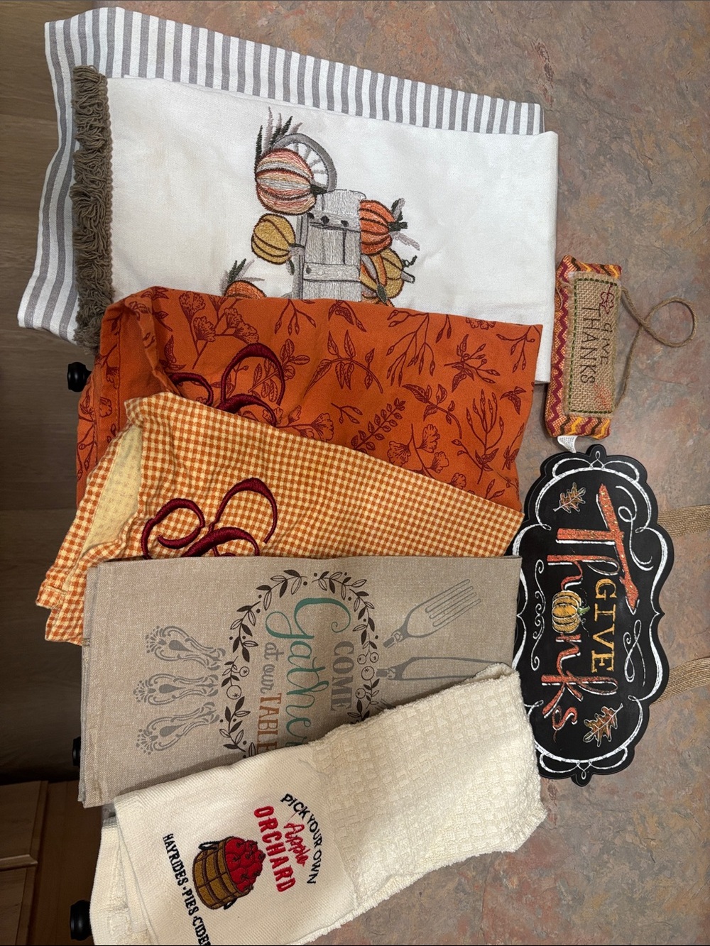 Assorted Fall Kitchen Towels - Orange, Cream, White